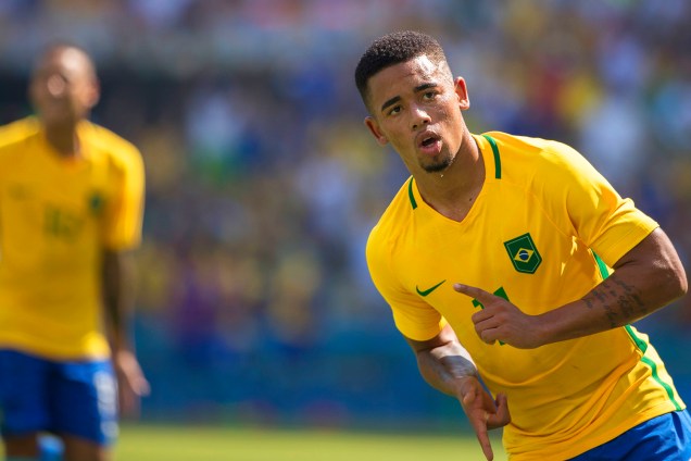 Gabriel Jesus durante partida entre Brasil e Honduras, válida pelas semifinais do torneio olímpico de futebol masculino, realizada no Estádio do Maracanã - 17/08/2016