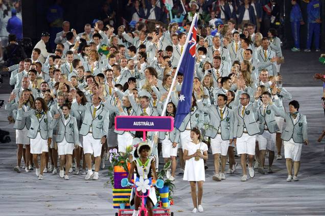 Delegação da Austrália durante a cerimônia de abertura dos Jogos Olímpicos Rio 2016, no estádio do Maracanã