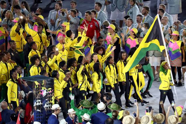 Delegação da Jamaica durante a cerimônia de abertura dos Jogos Olímpicos Rio 2016, no estádio do Maracanã