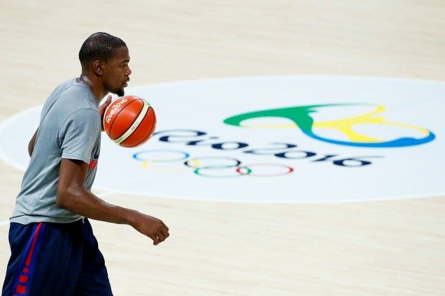 O jogador americano de basquete Kevin Durant, durante treino na Arena Carioca 1, no Rio de Janeiro (RJ) - 04/08/2016
