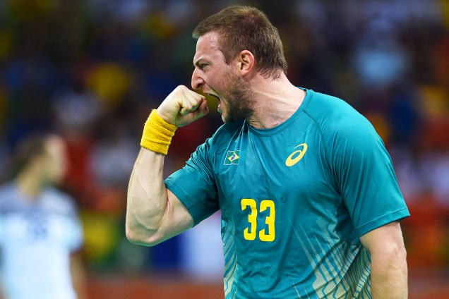 Partida entre Brasil e França, válida pelas quartas-de-final do handebol masculino, realizada na Arena do Futuro no Rio de Janeiro (RJ) - 17/08/2016