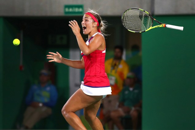 A tenista porto-riquenha Monica Puig, comemora após derrotar a alemã Angelique Kerber, na final do torneio de simples feminino. Na ocasião, Porto Rico ganhou a primeira medalha de ouro de sua história - 13/08/2016
