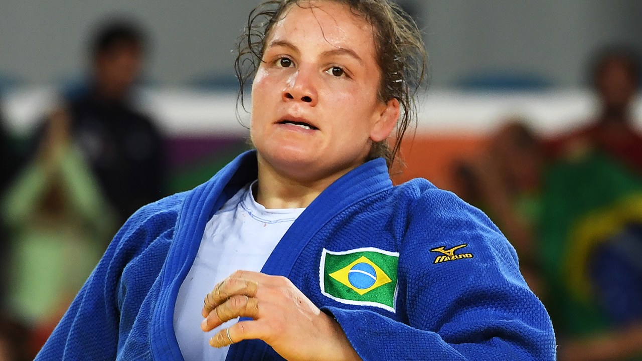 A judoca brasileira Maria Portela, após a vitória sobre a marroquina Assmaa Niang - 10/08/2016