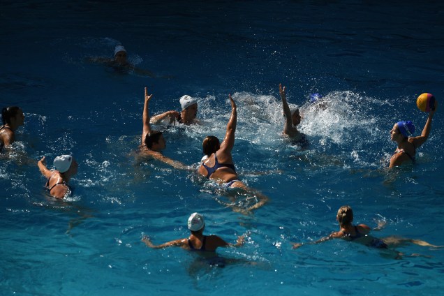 As atletas húngaras de pólo aquático treinam no Centro Aquático Maria Lenk para a Olimpíada Rio 2016 - 05/08/2016
