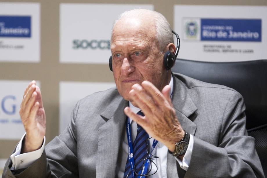 João Havelange, presidente de honra da Fifa, durante a Soccerex, feira de negócios de futebol produzida pela Dream Factory, no Rio de Janeiro (RJ)