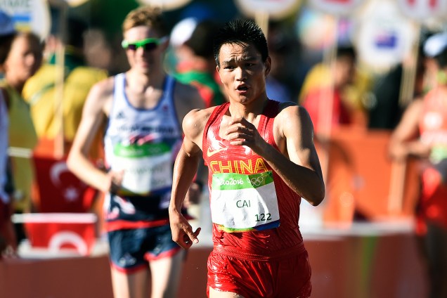 O atleta chinês da marcha atlética, Zhen Wang, durante a prova de 20km, nas Olimpíadas Rio 2016