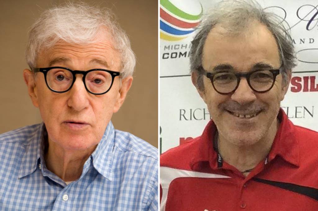 O diretor de cinema Woody Allen e o treinador da seleção americana de tênis de mesa Massimo Constantini