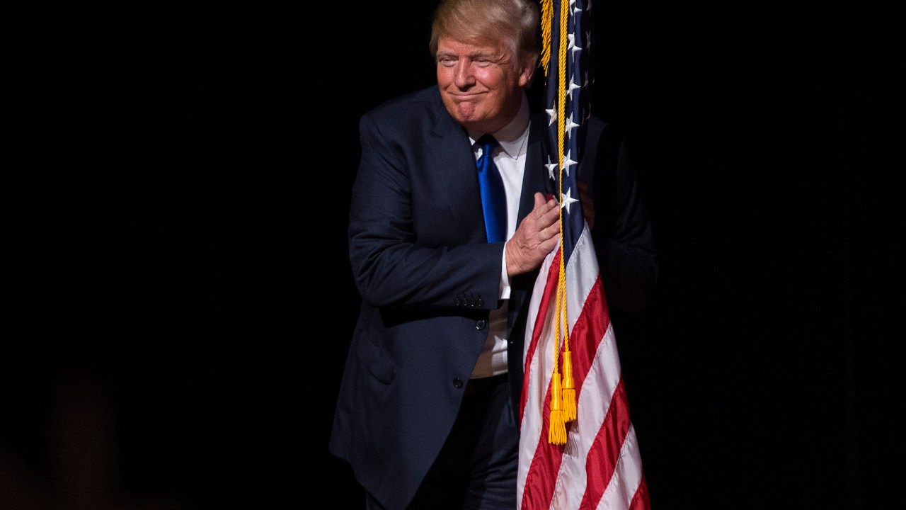 O candidato à presidência dos Estados Unidos, Donald Trump, durante discurso em New Hampshire