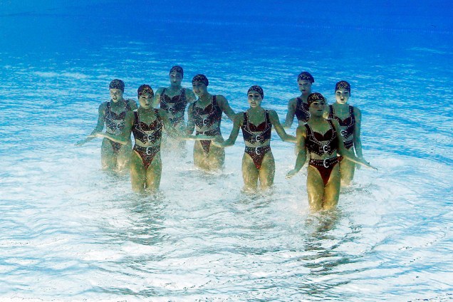 O time brasileiro de nado sincronizado se apresenta na final, nas Olimpíadas Rio 2016