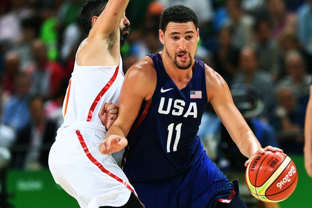 Klay Thompson, dos Estados Unidos, durante a semifinal de basquete contra a Espanha