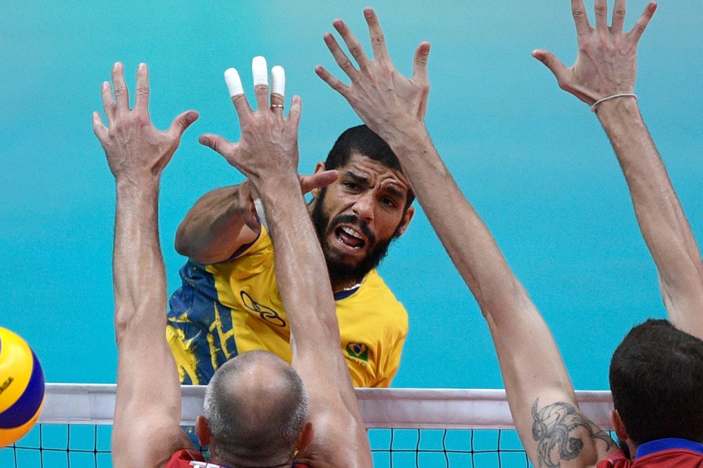 Wallace Leandro De Souza, atacante da seleção brasileira de vôlei, durante partida contra Rússia no Maracanazinho