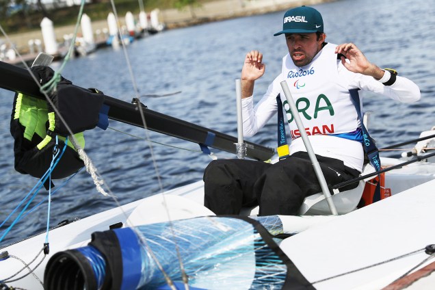 Bruno Landgraf ex-goleiro do São Paulo compete na vela paralímpica realizada na Marina da Glória, na Baía de Guanabara, nos Jogos Paralímpicos Rio 2016 – 13/09/2016