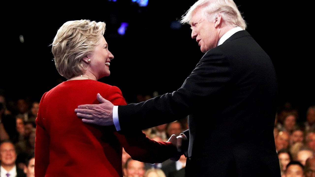 A democrata Hillary Clinton e o republicano Donald Trump, durante debate em Nova York