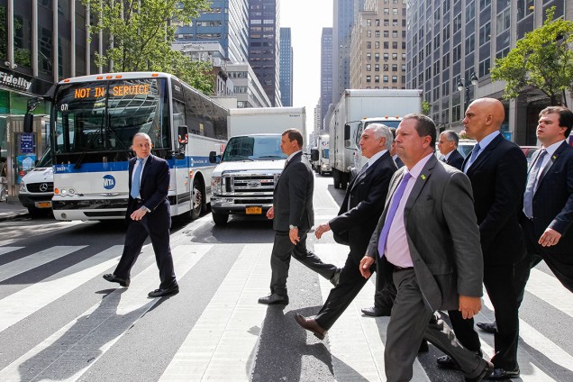 O presidente Michel Temer caminha pelas ruas de Nova York, durante encontro com o Vice-Presidente dos Estados Unidos, Joe Biden