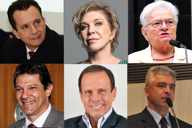 Celso Russomanno, Marta Suplicy, Luiza Erundina, Fernando Haddad, João Doria Jr. e Major Olímpio são os seis candidatos com maiores intenções de voto para a cidade de São Paulo
