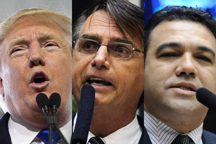 O candidato do Partido Republicano à presidência dos Estados Unidos, Donald Trump, e os deputados federais Jair Bolsonaro (PSC-RJ) e Marco Feliciano (PSC-SP)