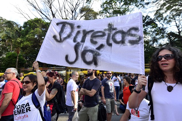Manifestantes em ato contra o governo de Michel Temer na avenida Paulista, em São Paulo