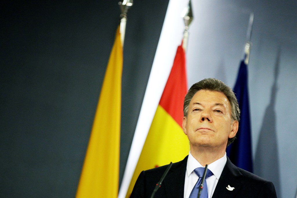 O presidente da Colômbia, Juan Manuel Santos, durante conferência em Madri, na Espanha - 03/03/2015