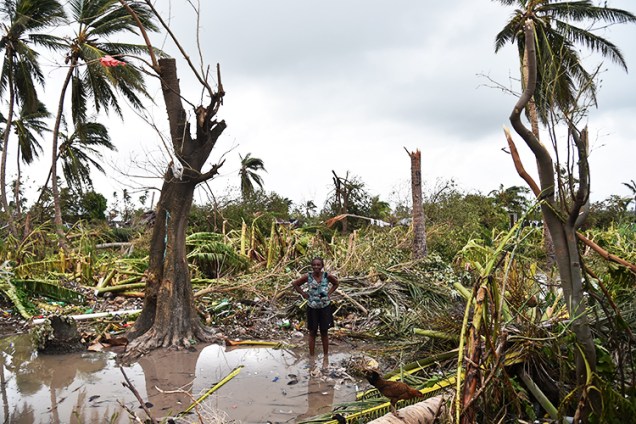 Mulher observa floresta destruída pelo furacão Matthew em Les Cayes, no Haiti - 06/10/2016