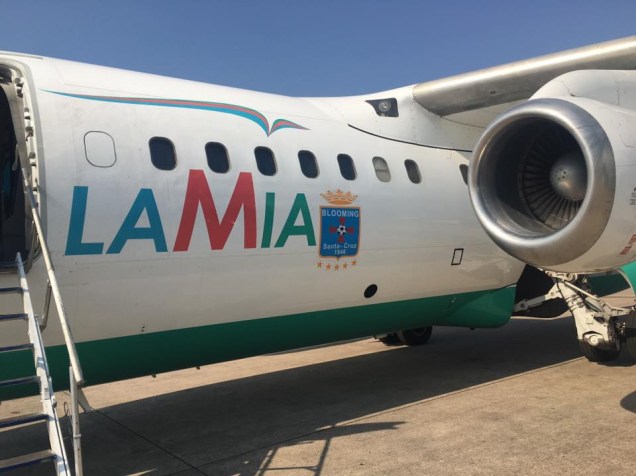 Avião da LaMia preparado para o Bloomig, de Santa Cruz de La Sierra