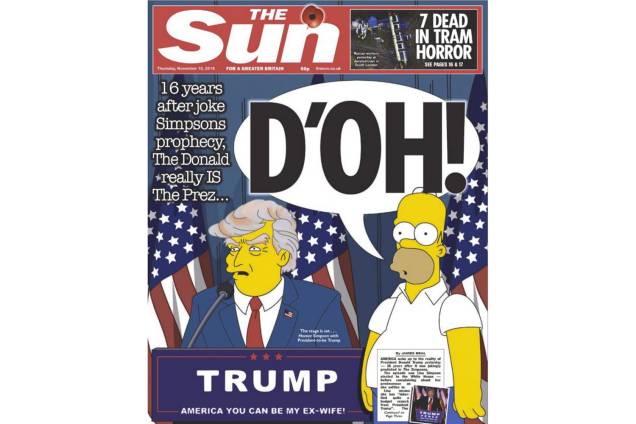 The Sun: "16 anos após a piada profética dos Simpsons, Donald realmente é presidente..."