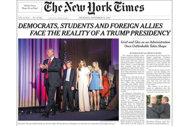The New York Times: "Democratas, estudantes e aliados estrangeiros encaram a realidade de Trump na Presidência"