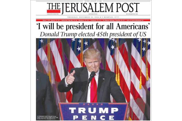 The Jerusalem Post: "'Eu serei presidente para todos os americanos'. Donald Trump é eleito 45° presidente dos EUA"