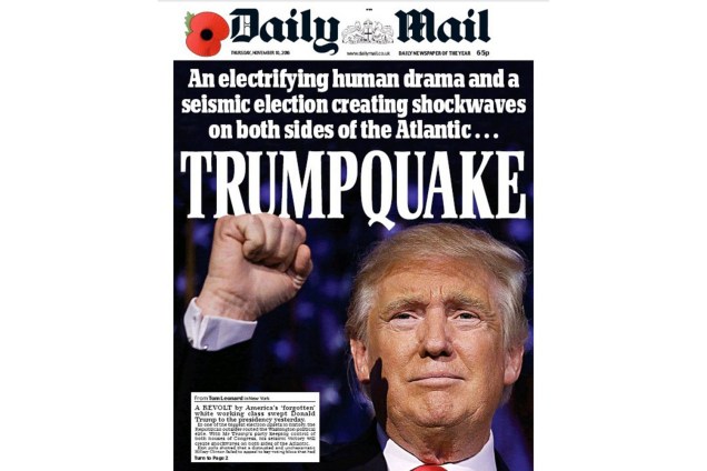 Daily Mail: "Um drama humano eletrizante e uma eleição 'sísmica' choca os dois lados do Atlântico: 'Trumpmoto'"