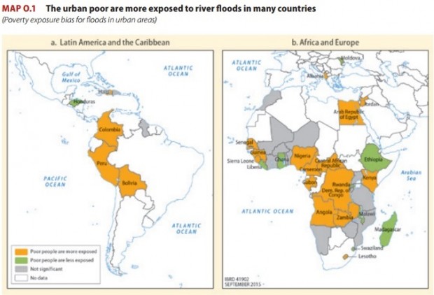 Em laranja, os países onde inundações serão mais prováveis