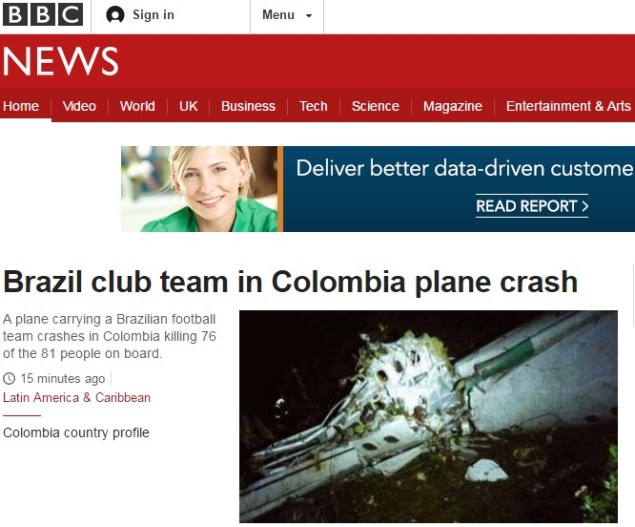O acidente no site da rede britânica 'BBC'