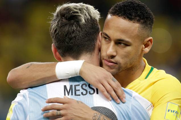 Neymar e Messi durante a partida contra a Argentina, válida pela 11ª rodada das eliminatórias Sul-Americanas da Copa de 2018, no estádio do Mineirão, na cidade de Belo Horizonte (MG) - 10/11/2016