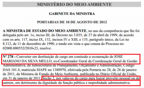 Destituição Meio Ambiente