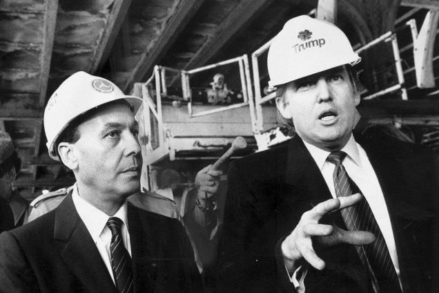 UNITED STATES - CIRCA 2002:  Donald Trump and Alfred Dellibova inspect damage to the Williamsburg Bridge.  (Photo by Misha Erwitt/NY Daily News Archive via Getty Images)