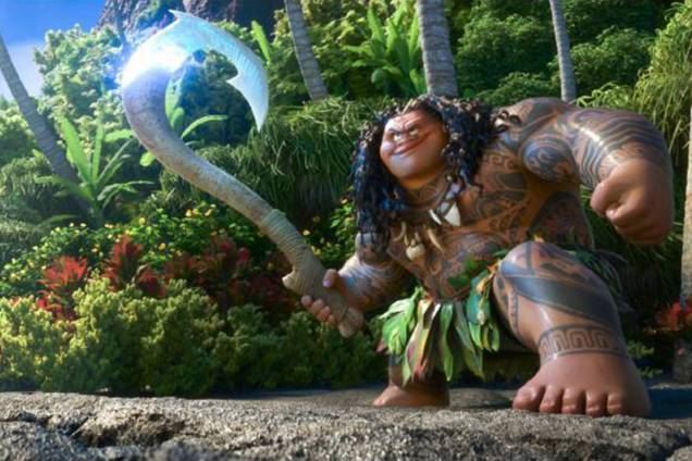 O personagem Maui (voz de Dwayne Johnson) no filme 'Moana'