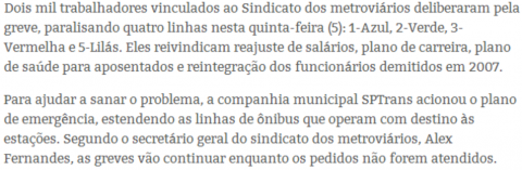 greve metrô CUT