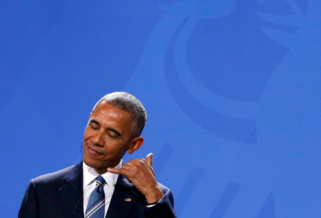 Imagens do dia – Barack Obama gesticula durante coletiva de imprensa em Berlim, na Alemanha