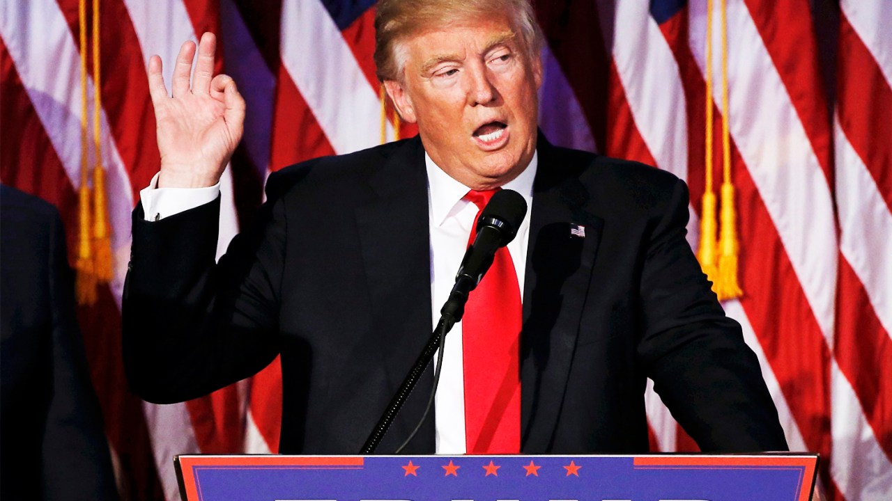 O republicano Donald Trump realiza primeiro discurso em Manhattan após derrotar Hillary Clinton e vencer as eleições presidenciais americanas - 09/11/2016