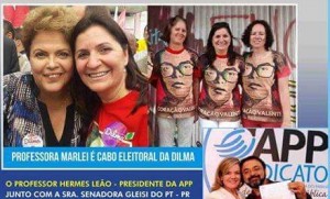 Que gracinha! Marlei, a que não foi eleita, ao lado de Dilma. E Hermes ao lado de Gleisi