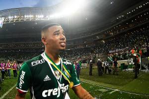 Gabriel Jesus se emociona ao ser campeão do Campeonato Brasileiro, após partida contra o Chapecoense