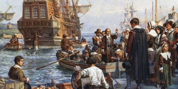 Imagem que representa a chegada dos peregrinos no Novo Mundo. (Foto: Reprodução)