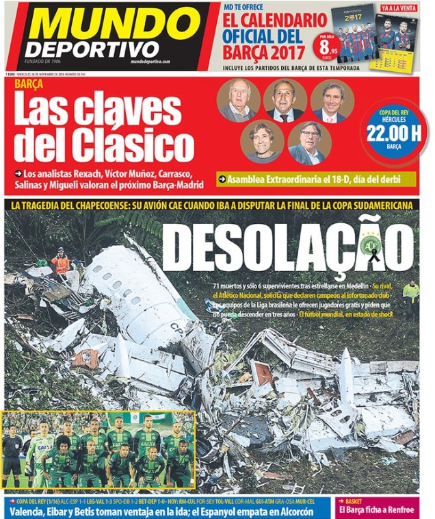 <span>Capa do jornal espanhol 'Mundo Deportivo'</span>