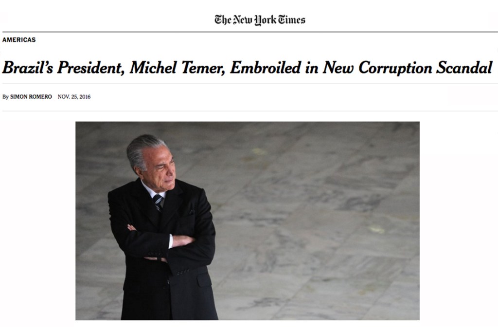 New York Times - Repercussão internacional sobre a acusação de corrupção envolvendo Michel Temer