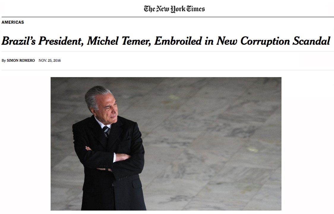 New York Times - Repercussão internacional sobre a acusação de corrupção envolvendo Michel Temer