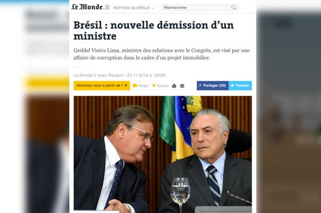 Le Monde Diplomatique - Repercussão internacional sobre a acusação de corrupção envolvendo Michel Temer
