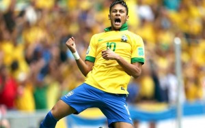 Neymar comemora o gol de abertura da Copa