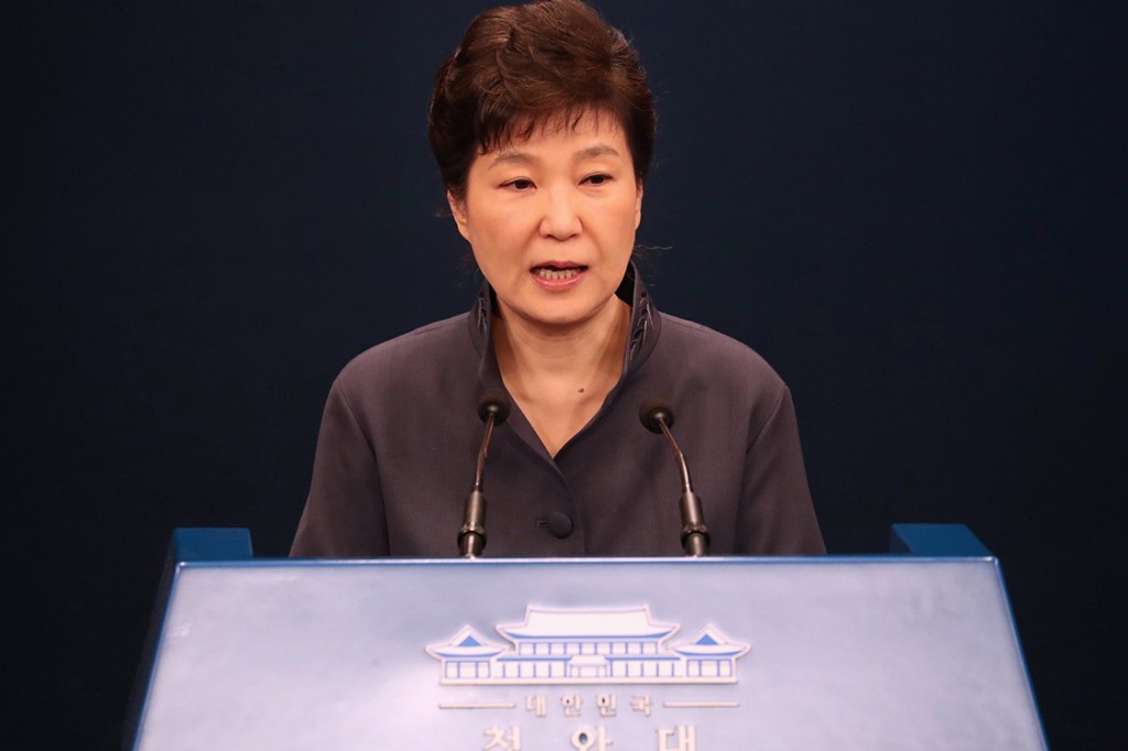 Presidente da Coreia do Sul, Park Geun-hye, durante pronunciamento em coletiva de imprensa, em Seul