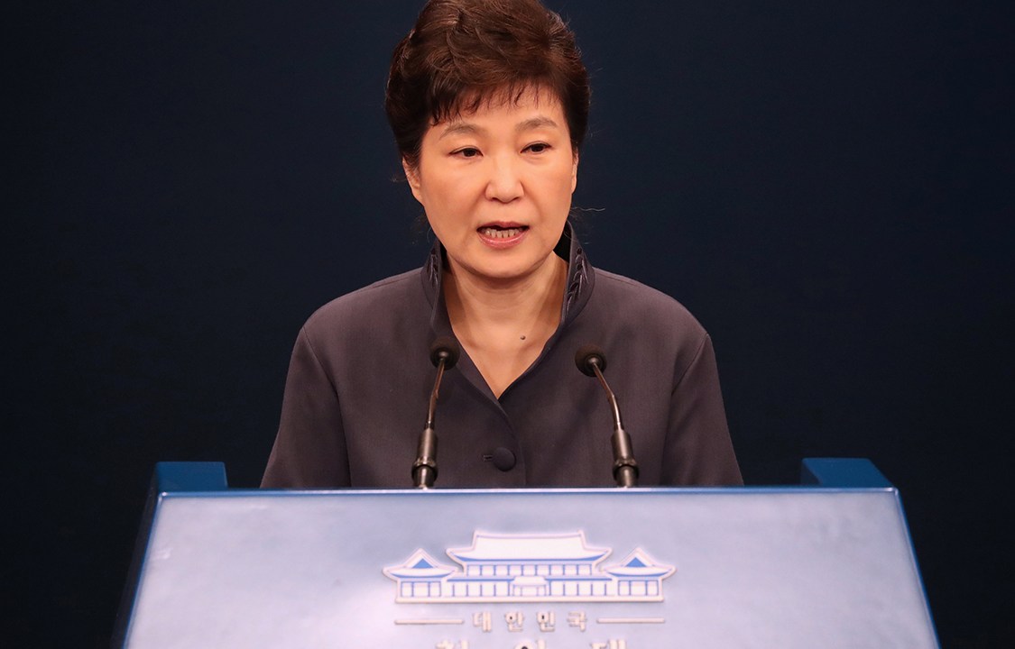 Presidente da Coreia do Sul, Park Geun-hye, durante pronunciamento em coletiva de imprensa, em Seul