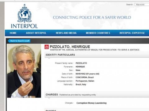 Pizzolato: agora ele está na lista oficial de criminosos procurados pela Interpol