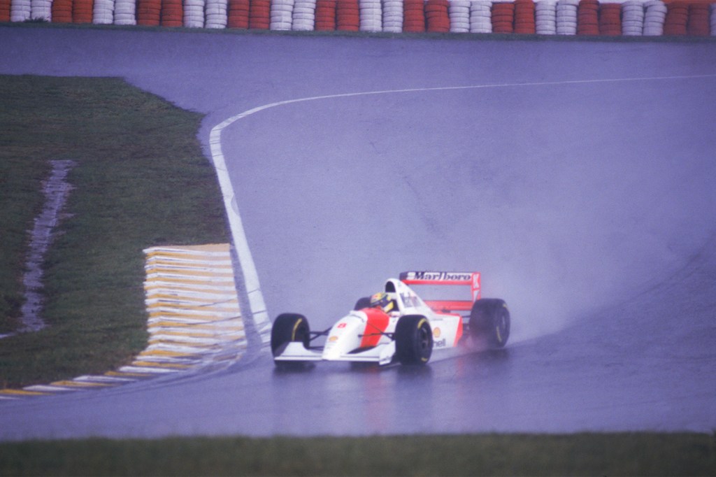 Ayrton Senna, da equipe McLaren, no Grande Prêmio do Brasil de Fórmula 1, realizado no Autódromo de Interlagos - 28/03/1993