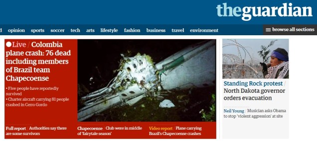 O acidente na página do 'Guardian'